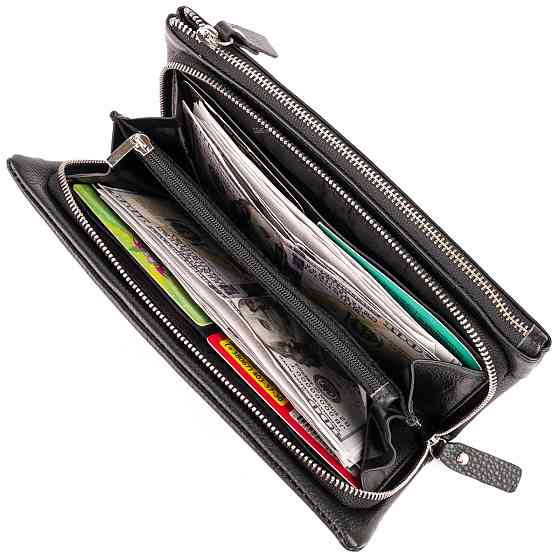 Кошелек-клатч из кожи с карманом для мобильного Черный (ST Leather) Киев