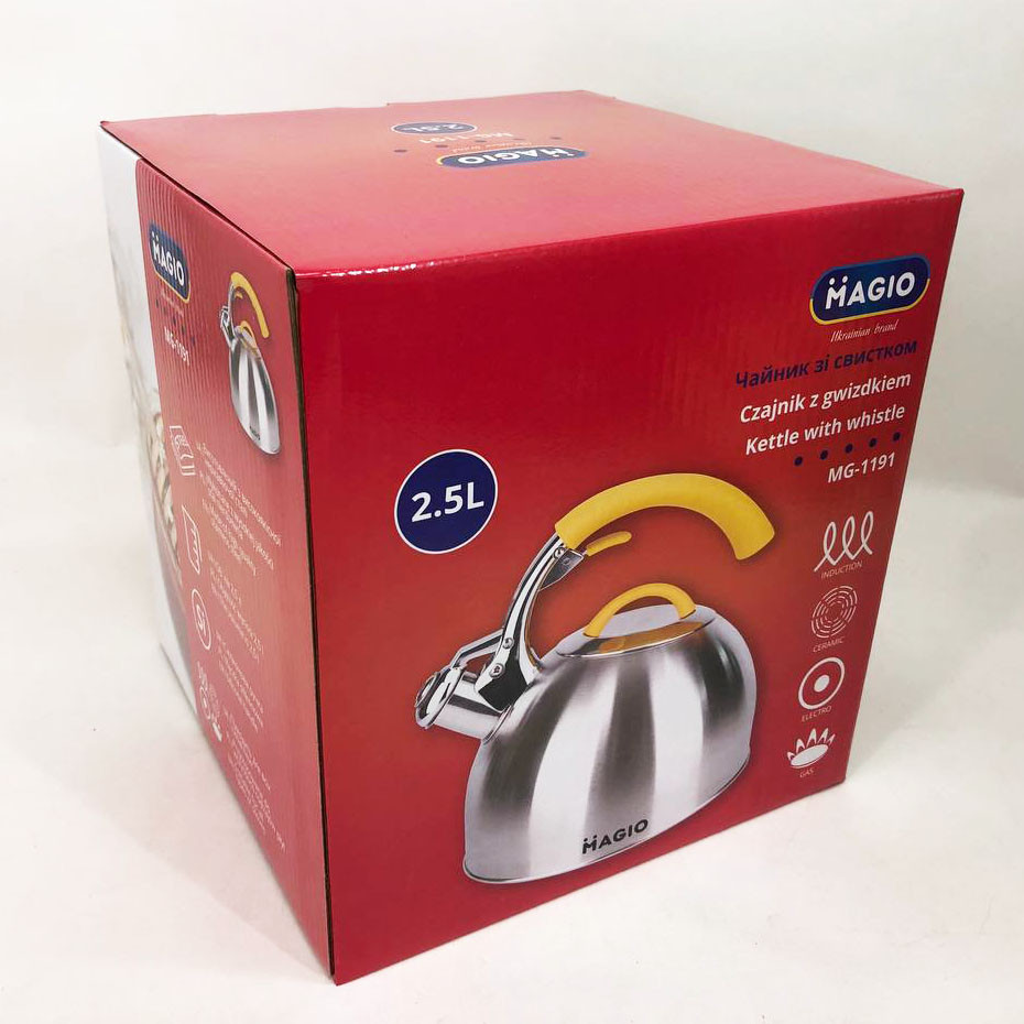 Чайник с утолщенным дном и прорезиненной ручкой Magio, Хороший чайник со свистком EU-46 Львов - изображение 2