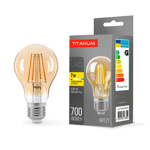 Лампа A60 7W E27 2200К 220V Filament A LED Titanum Житомир