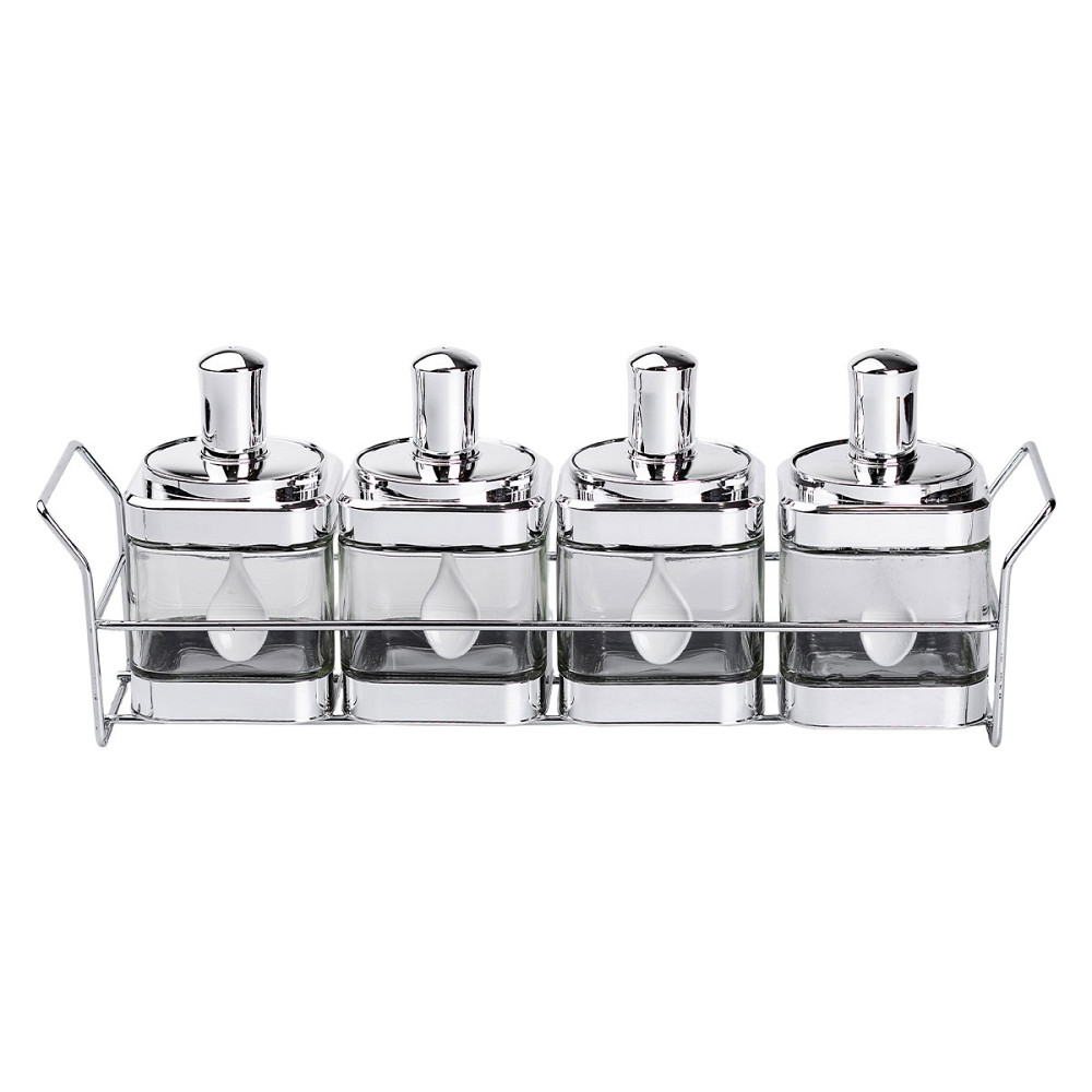 Yiwu Набір банок для сипучих продуктів 4 штуки 350 мл скляні на підставці HP-1340 Київ - фото 1