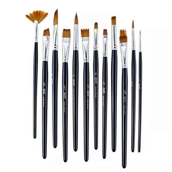 Набор нейлоновых кистей для рисования 12 шт с деревянной ручкой, кисти из синтетического ворса Каменец-Подольский