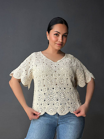 Блузка женская A-N 5303 кружевная вязаная с коротким рукавом, бежевый, one size Киев - изображение 9