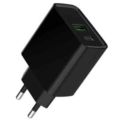 Зарядний пристрій Gembird 1xUSB-A + 1 Type-C (PD20Вт + QC3.0 18Вт) black (TA-UC-PDQC20-01-BK) Вінниця