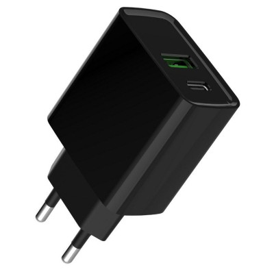 Зарядний пристрій Gembird 1xUSB-A + 1 Type-C (PD20Вт + QC3.0 18Вт) black (TA-UC-PDQC20-01-BK) Вінниця - фото 2