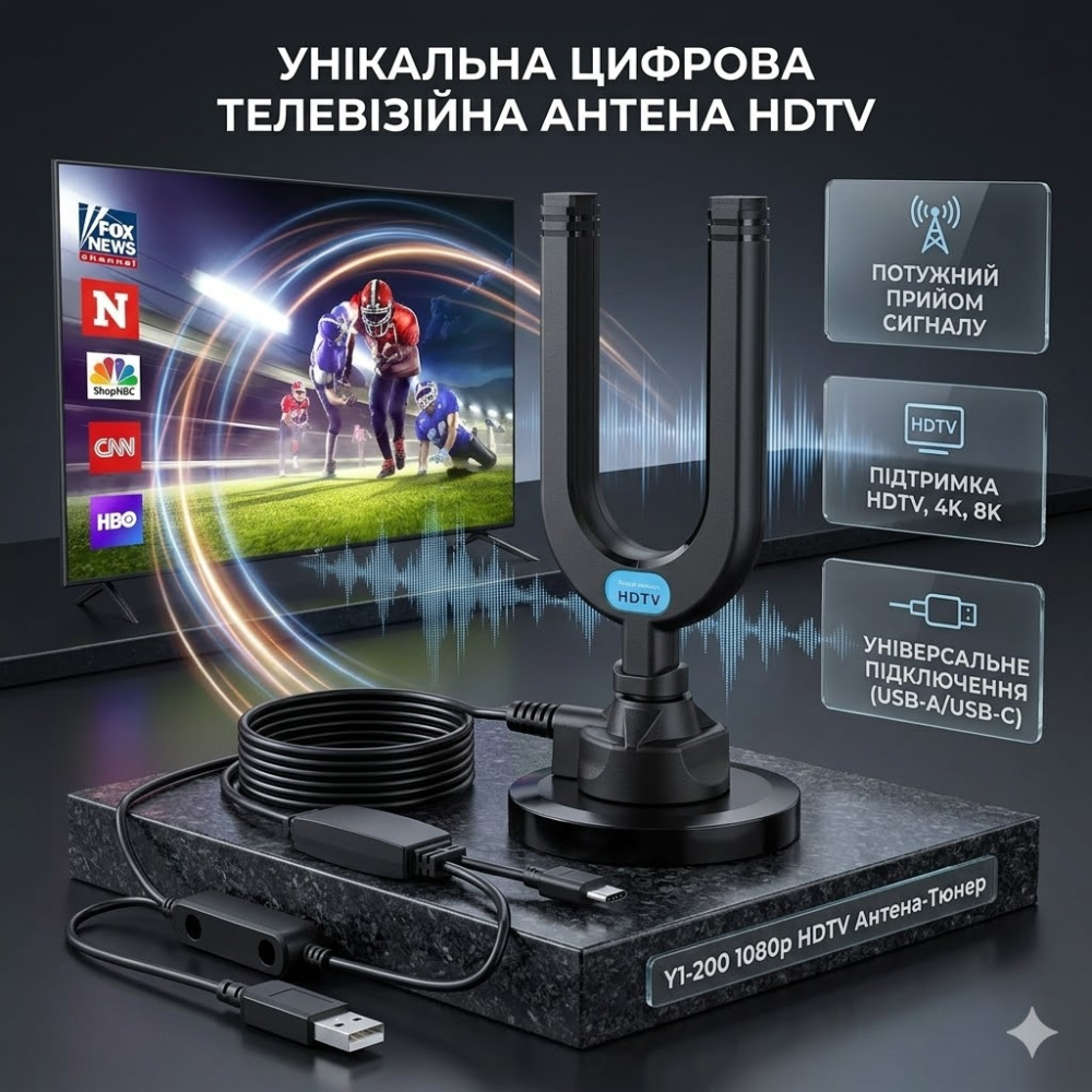Телевизионная антенна Diswee SY-160T-U Smart TV с усилителем сигнала 4K 1080P для Smart TV с усилителем сигнала, внешняя антенна Киев - изображение 2