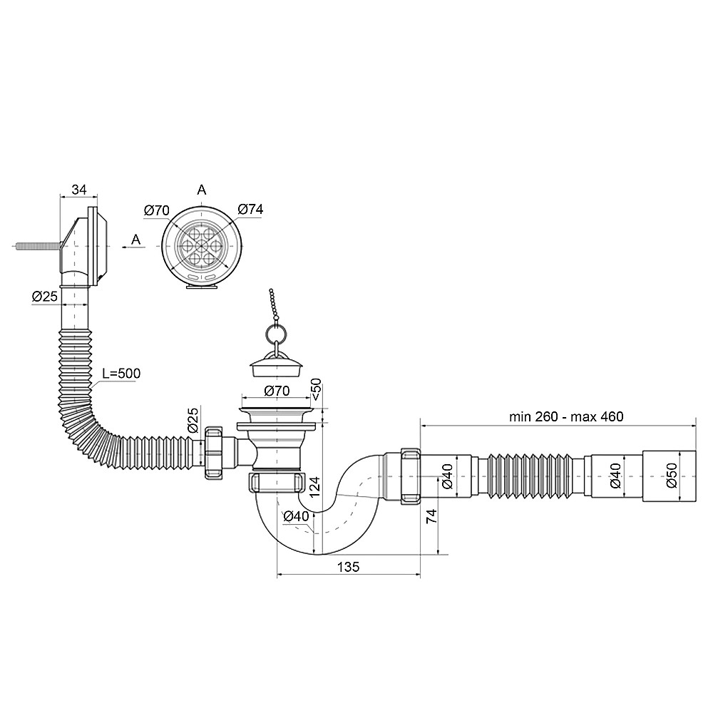 Сифон OPTIMUM для ванни прямоточний з випуском 1 1/2″, перел та гофротрубою 40*40/50 OPTI 26133 Тернополь - изображение 8