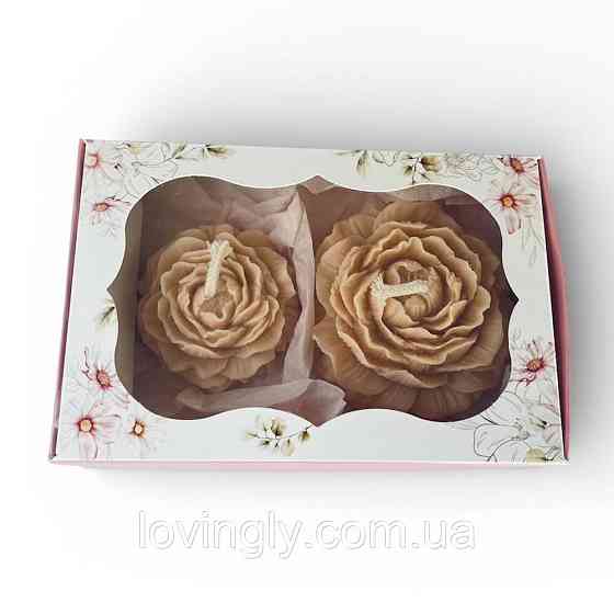 Набір свічок піони у подарунковій коробці-ручна робота, натуральний віск, затишний подарунок для жінки Ірпінь