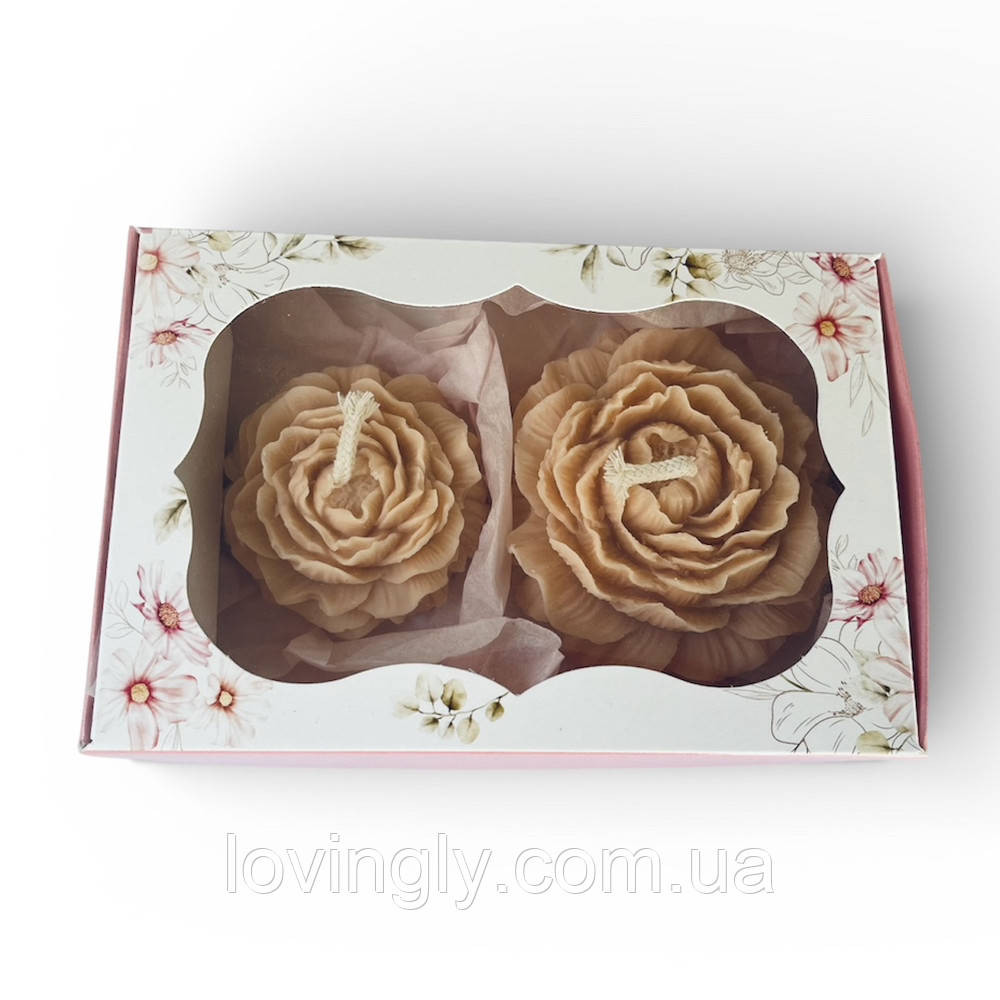 Набір свічок піони у подарунковій коробці-ручна робота, натуральний віск, затишний подарунок для жінки Ірпінь - фото 1