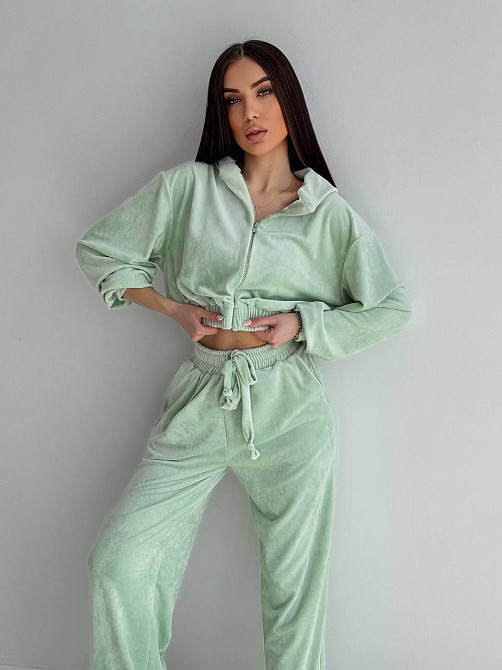 Женский стильный костюм двойка: кофта и штаны из плюш велюра Мятный, 42/44 Одесса - изображение 7