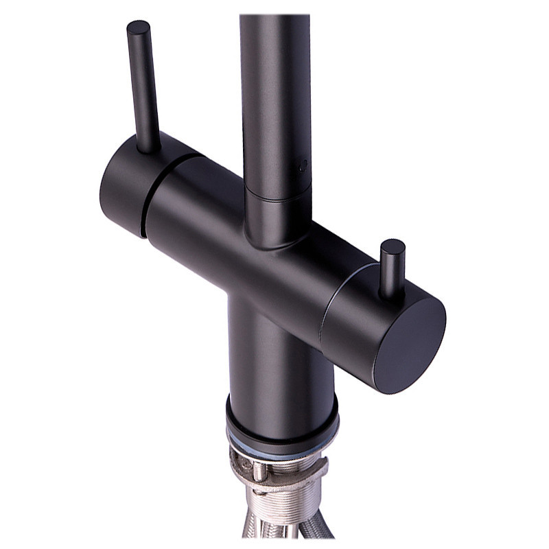 Кухонный смеситель Zerix LUX-024 Black с выдвижной лейкой из нержавеющей стали на две воды (ZX5556) Харьков - изображение 6