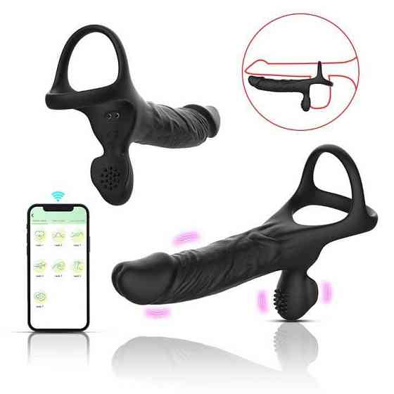 Смарт ерекційне кільце з вібрацією і фалоїмітатором для подвійного проникнення Love Spousе Вінниця