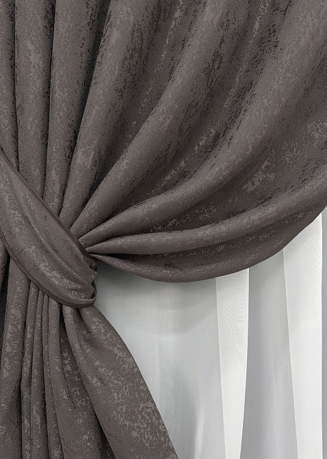 Комплект готових штор VR-Textil Льон мармур Pavliani № 1288ш Темне какао 100х270 см 2 шт (31-550) Київ - фото 13
