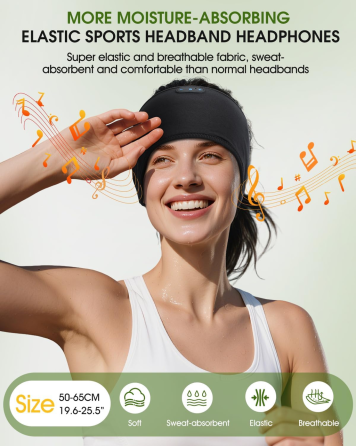 Бездротові навушники-пов'язка MUSICOZY GH01 для сну на боці, Bluetooth 5.4, бамбукова бавовна, 14 год, USB-C, чорні Київ