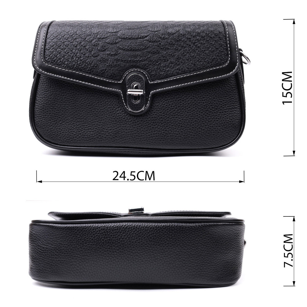 Элегантная женская сумка с фактурным клапаном из натуральной кожи Vintage 22624 Черная Киев - изображение 3