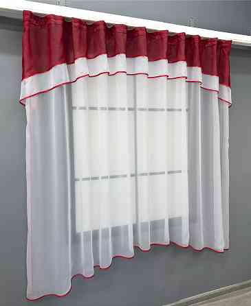 Кухонная гардина VR-Textil № 036к арка белый с красным 280х170 см (52-0404) Киев