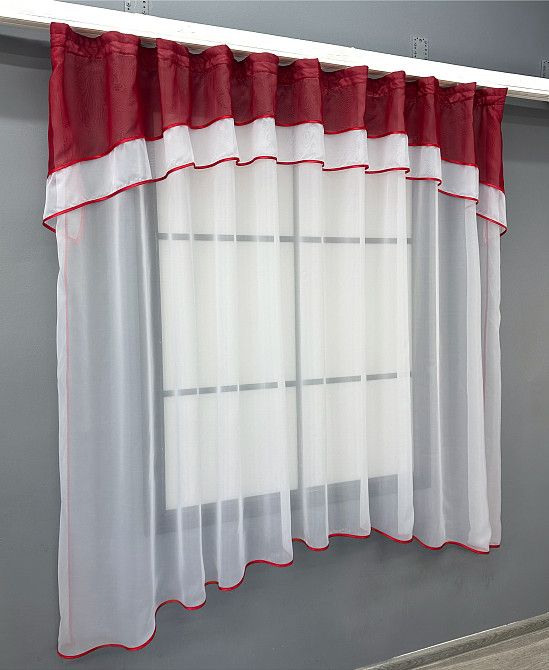 Кухонная гардина VR-Textil № 036к арка белый с красным 280х170 см (52-0404) Киев - изображение 2