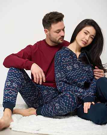 Чоловіча тепла піжама — Байка — штани в орнамент — Family look для пари Tom John 93430 Київ