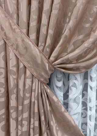 Комплект штор VR-Textil Жакард Вензель 200х270 2шт і Тюль 600х270 090ш-1147т Пудровий з білим 71-096/7 Київ