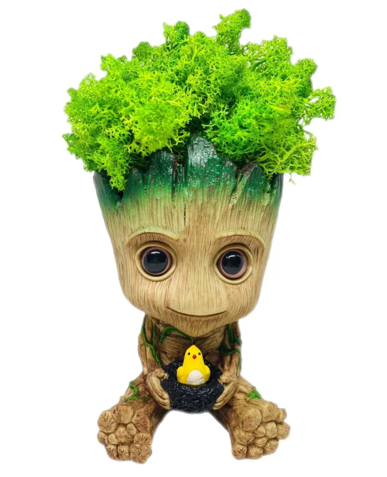 Горщик Грут Groot G9 Малюк з птенцем + стабілізований мох (Зелений) Вінниця - фото 9