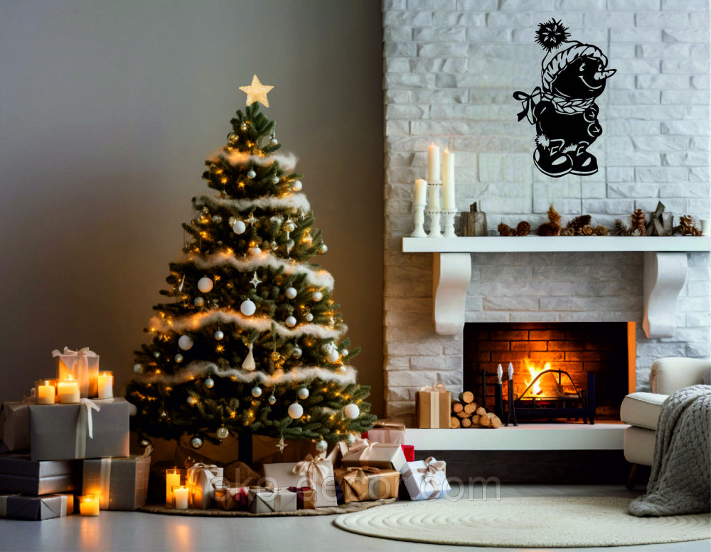 Декоративное настенное Панно «Снеговик», Декор на стену 90*56 см, Черный Киев - изображение 3