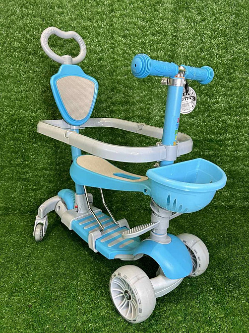 Самокат-беговел 5в1 SCOOTER 3-х колісний сидіння бампер батьківська ручка Блакитний (JR 3-102) Чернигов - изображение 3
