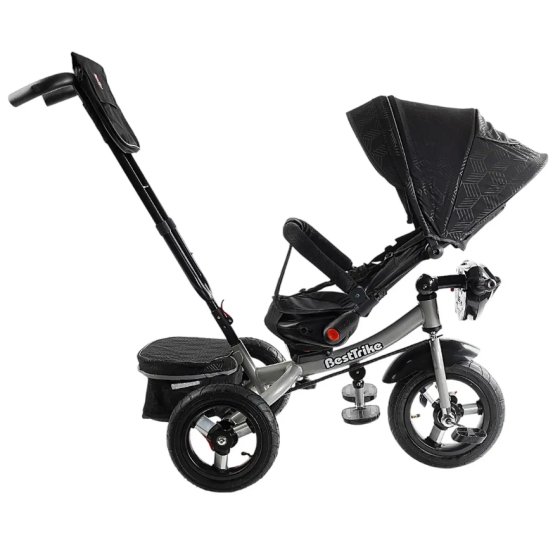 Велосипед триколісний Best Trike із батьківською ручкою музичною панеллю надувні колеса Чорний (F–695-12) Чернігів