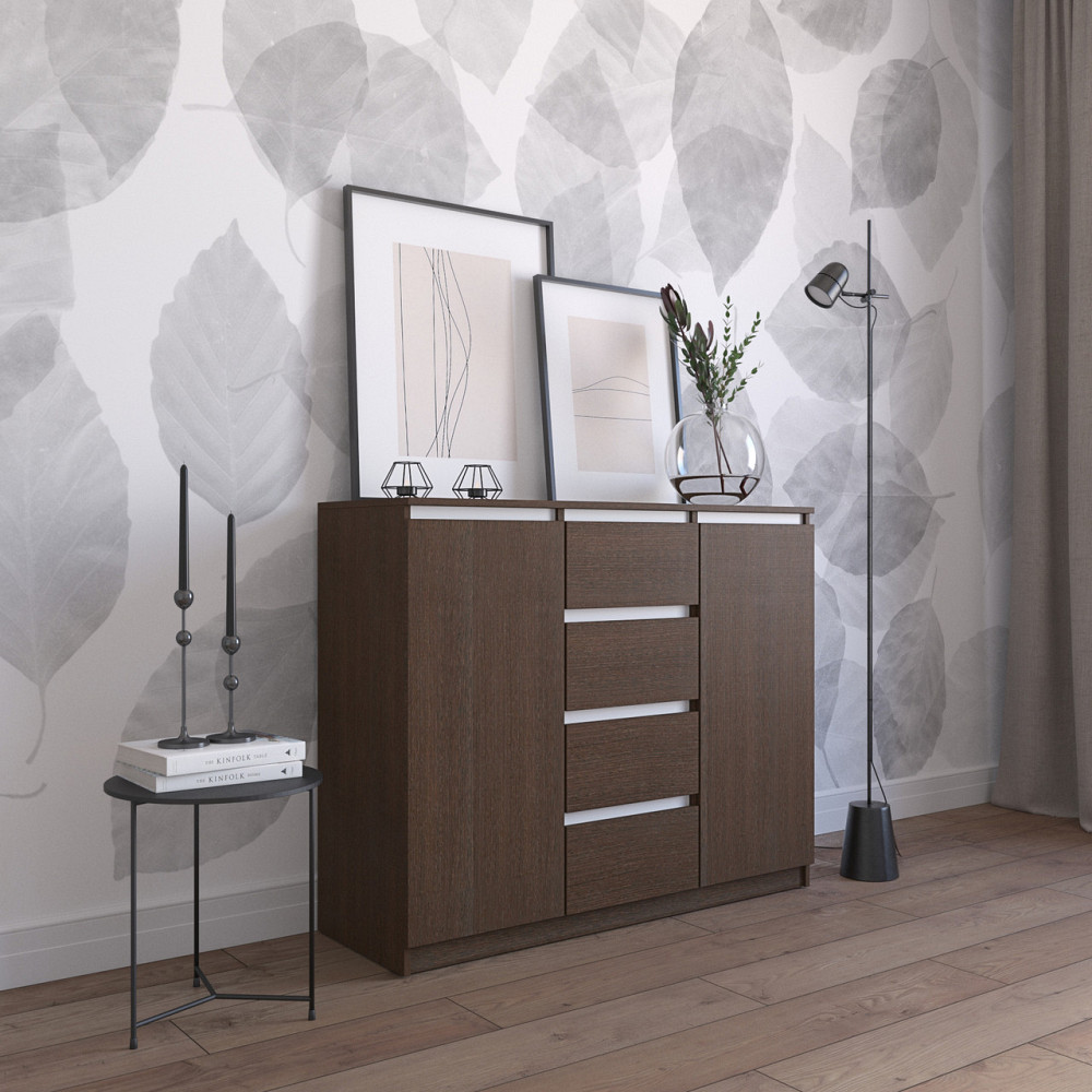 Комод VAYS R-11 Венге Темний-Білі планки, 4 шухляди та 2 відділення з полицями, без ручок, ЛДСП, 120×40×98 см - для спальні, вітальні, передпокою Львів - фото 1
