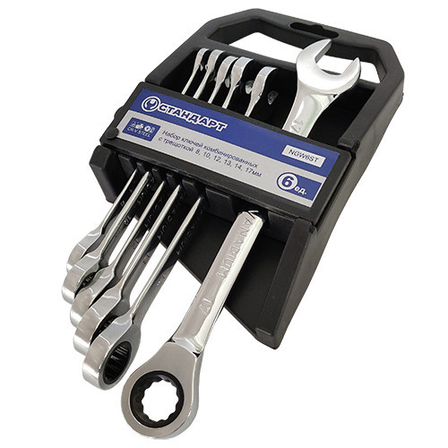 Набір комбінованих ключів тріскачкових 8-17 мм 6 од. СТАНДАРТ NGW6ST Одеса - фото 1