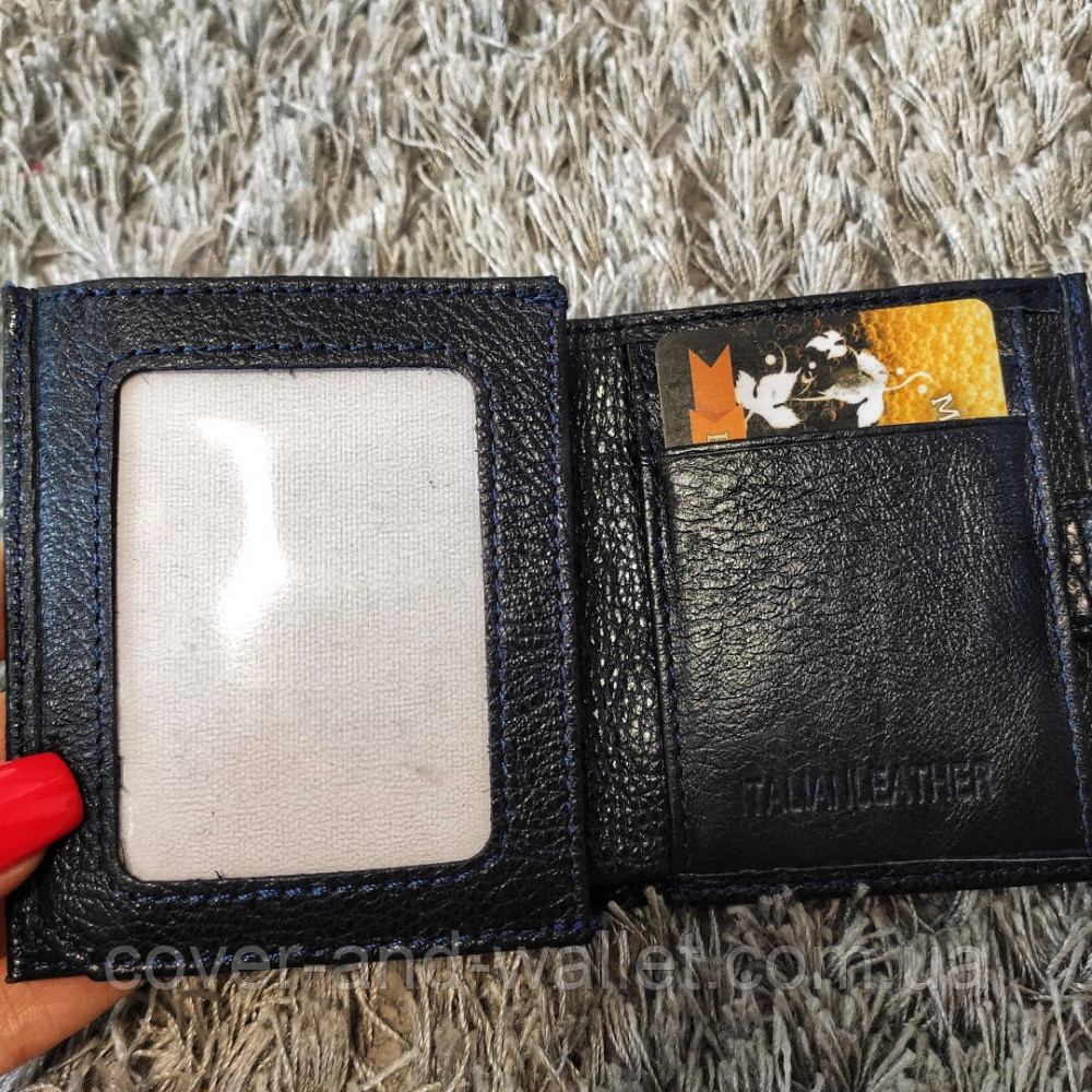 Квадратный маленький кожаный кошелек с монетницей синего цвета ST 430 Киев - изображение 4