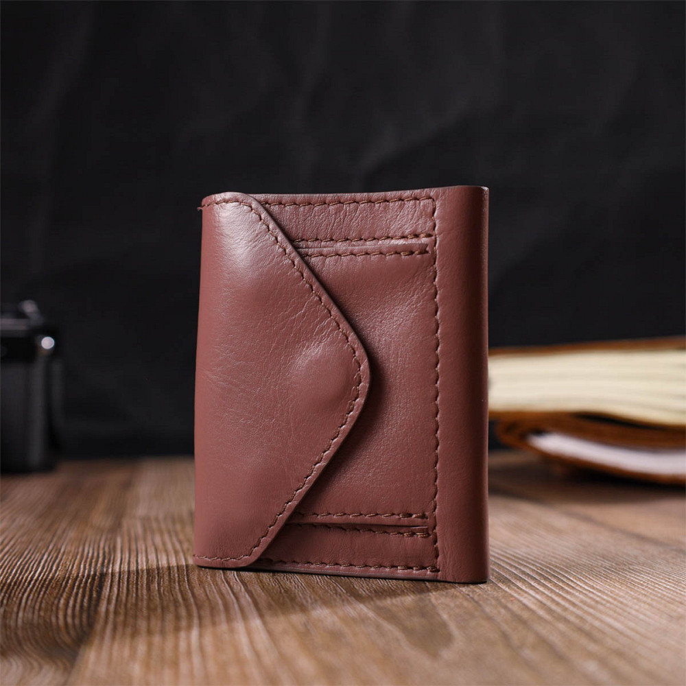 Вертикальное небольшое женское портмоне в три сложения GRANDE PELLE 16784 Пудровый Киев - изображение 10