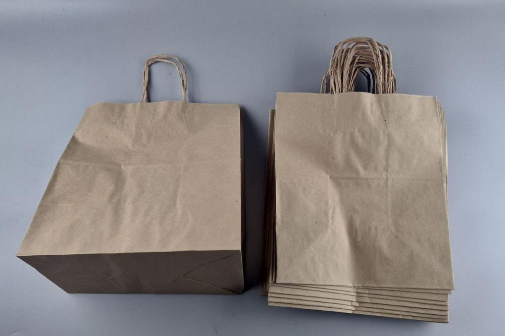 Пакет с ручками бумажный крафт бурий 310х200х350, 80г/м2 (25 шт) Харьков - изображение 2