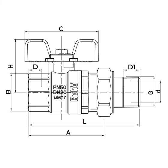 Кран із американкою прямий Roho R105-050 - 1/2" (RO0086) Київ