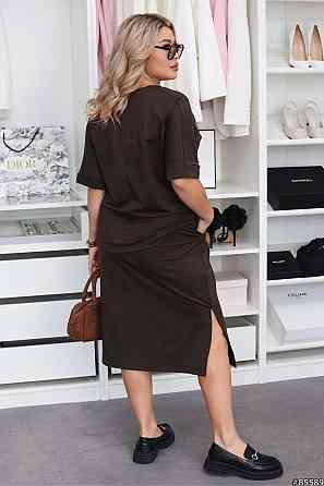 Костюм-двійка з двонитки, вільний крій, спідниця міді, спорт-шик, шоколад, розмір 54/56 Лубни