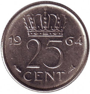 Монета 25 центов. 1964 год, Нидерланды. Полтава - изображение 1