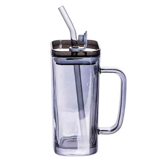 Кружка скляна з кришкою та трубочкою 280 (мл) чашка з трубочкою та кришкою на подарунок HP-19-53 Київ