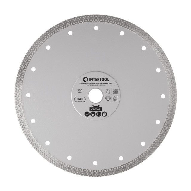 Диск відрізний алмазний, з суцільною кромкою, по керамограніту, 230 мм, 36%, 6600 об/хв INTERTOOL CT-3105 Київ - фото 1