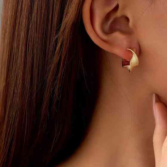 Сережки пара сережки-кільця золотисті зігнутої форми жіноча біжутерія сережки комплект мідний сплав Кам'янець-Подільський