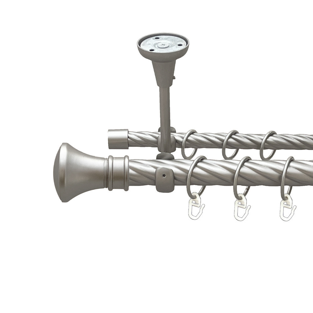 Карниз Orvit Люксор металевий дворядний відкритий до стелі скручена труба кільце металеве Сатин 25\16 мм 300 Львов - изображение 1