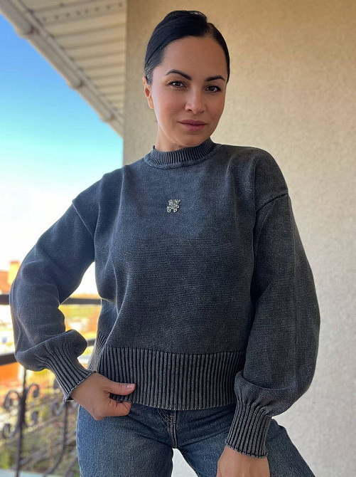 Светр жіночий A-N 870 варений ведмедик камінчики середня довжина оверсайз 44-48, чорний, 44-48 Київ - фото 11