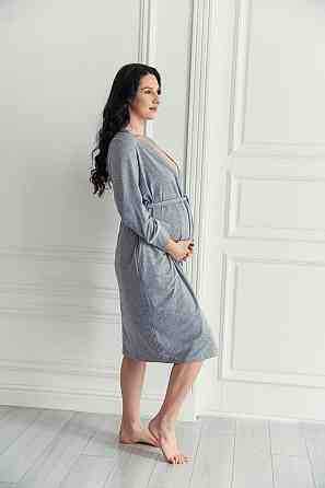 Хлопковый халат для беременных и кормящих мам на запах с поясом размер XS La Rose Мамин Дом Серый Кривой Рог