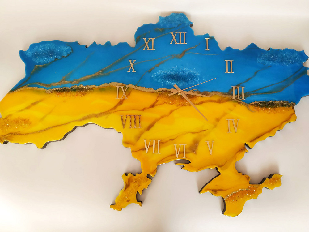 Настінний годинник з епоксидної смоли ручної роботи "Карта України" 100х65 см Дніпро - фото 9