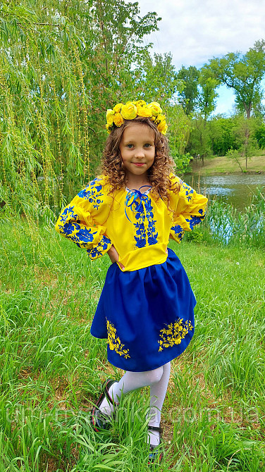 Платье вышиванка сине-желтый для девочки 