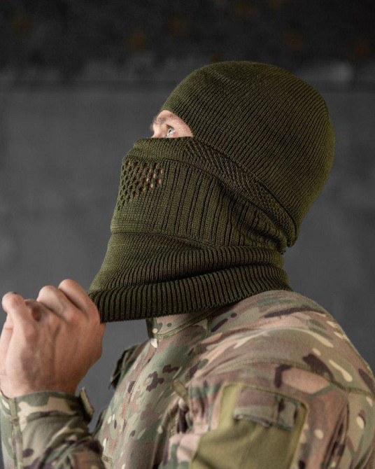 Балаклава мужская тактическая подшлемник  шапка олива вязаная трикотаж Одесса - изображение 7