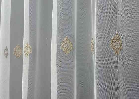 Тюль VR-Textil 1825т Грек-сетка с вышивкой и люрексом Молочный с капучино 300х270 см (40-171) Киев