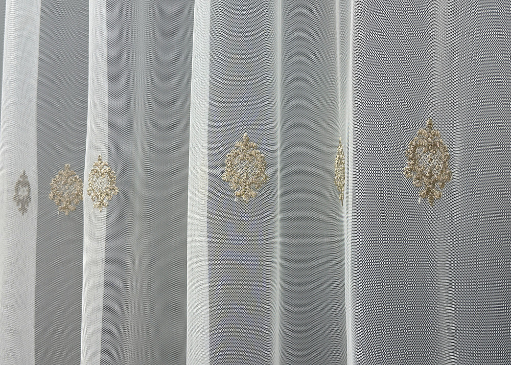 Тюль VR-Textil 1825т Грек-сетка с вышивкой и люрексом Молочный с капучино 300х270 см (40-171) Киев - изображение 6