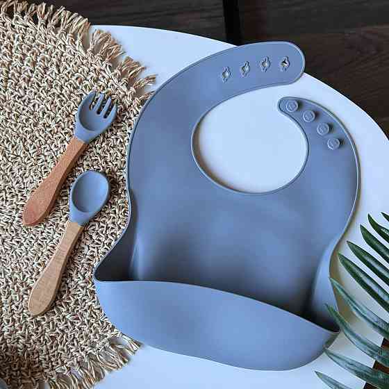 Набор детской силиконовой посуды 9 предметов на присосках Цвет серый пакунок малюка Киев