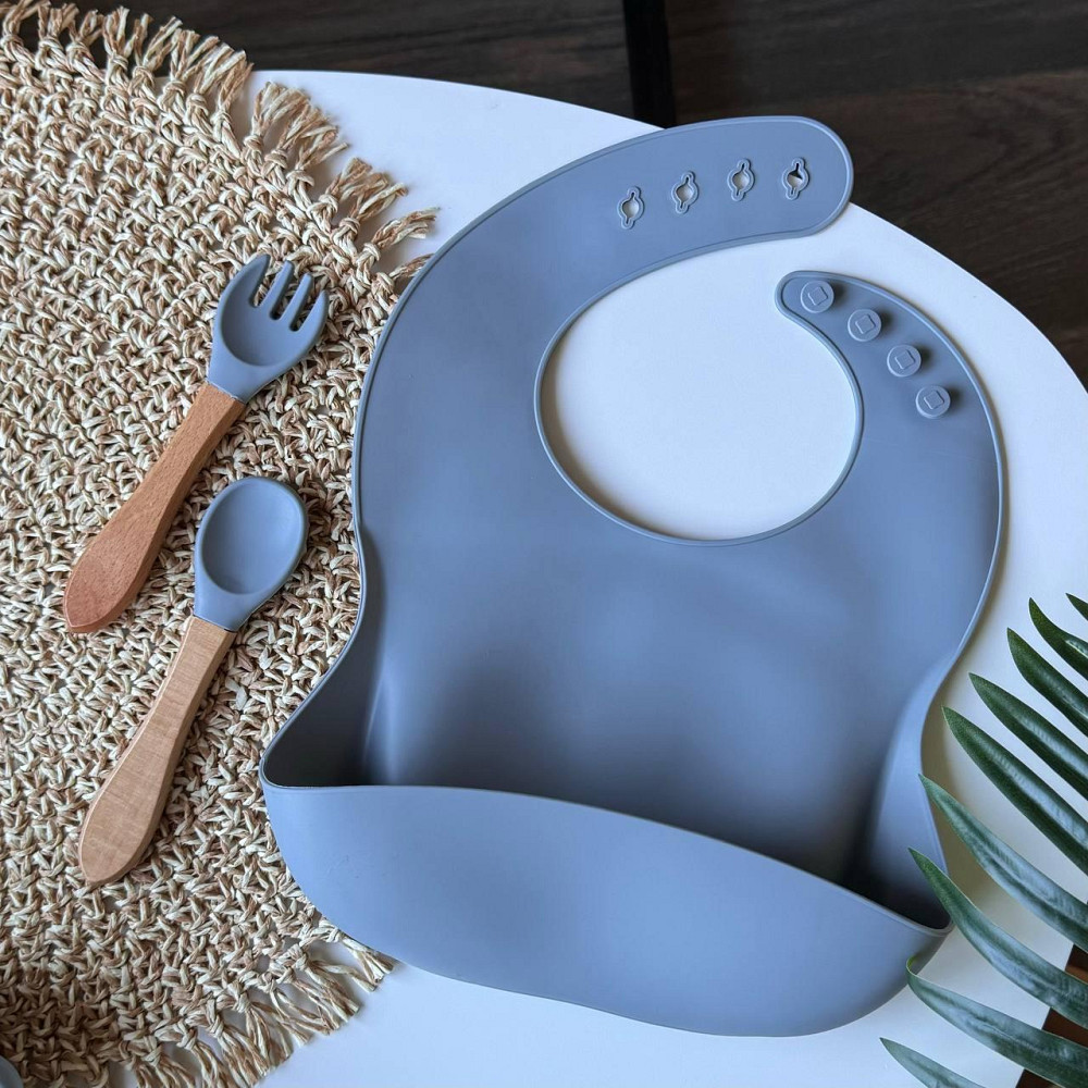 Набор детской силиконовой посуды 9 предметов на присосках Цвет серый пакунок малюка Киев - изображение 2