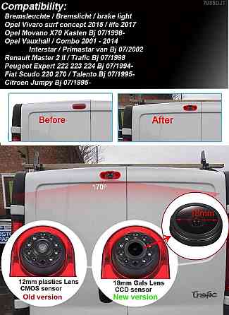 Камера заднего вида Fiat Opel Vivaro Renault Trafic AHD 720-1080 с углом обзора 170° KA-456-LN Киев