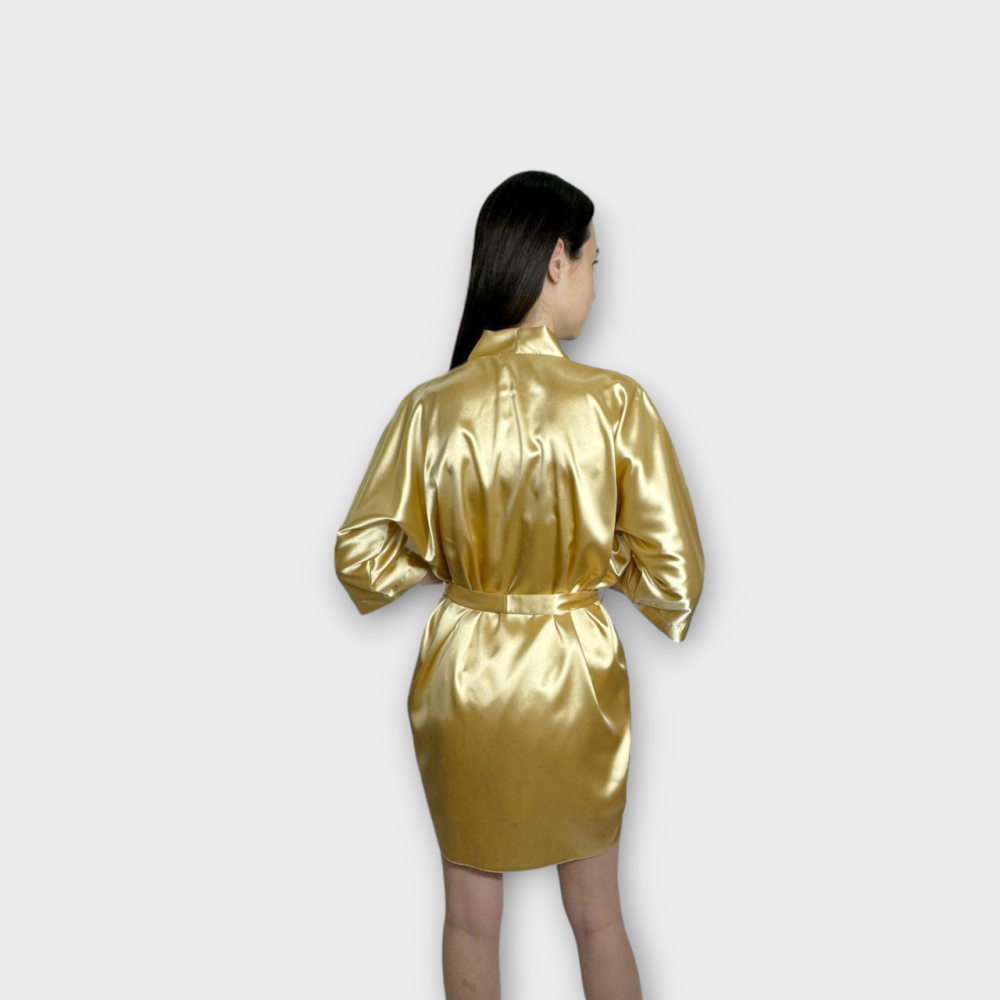 Халат женский атласный под пояс длина 90см Золото XS/S Харьков - изображение 4