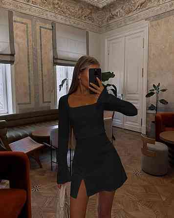 Женское базовое мини платье с рукавом креп дайвинг Черный, 46/48 Одесса